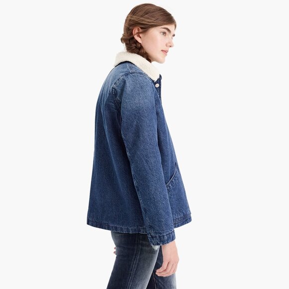 J.Crew Sherpa Collar + Lined Jean Jacket, size Medium - Picture 4 of 8